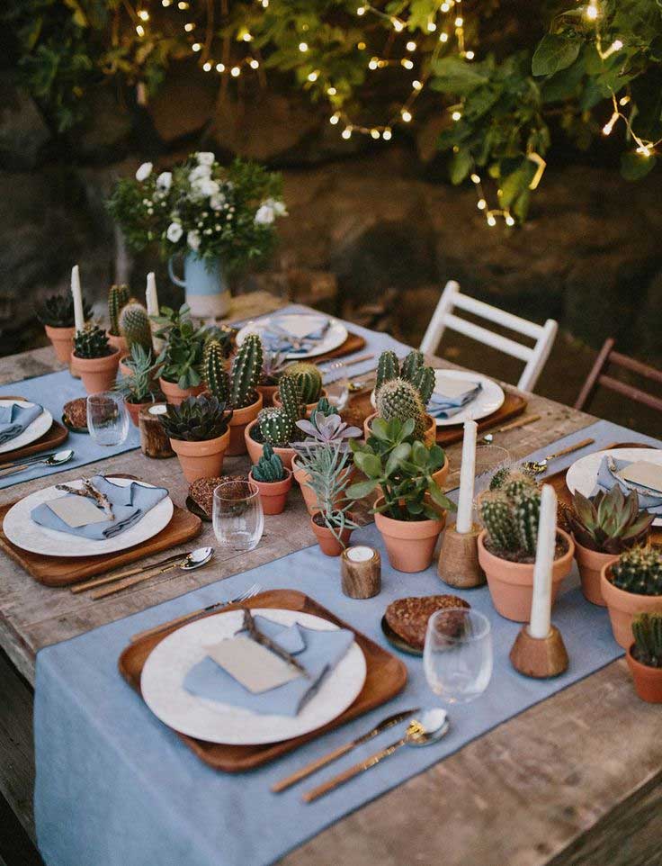 idées decoration table mariage theme nature, cactus et plante succulente